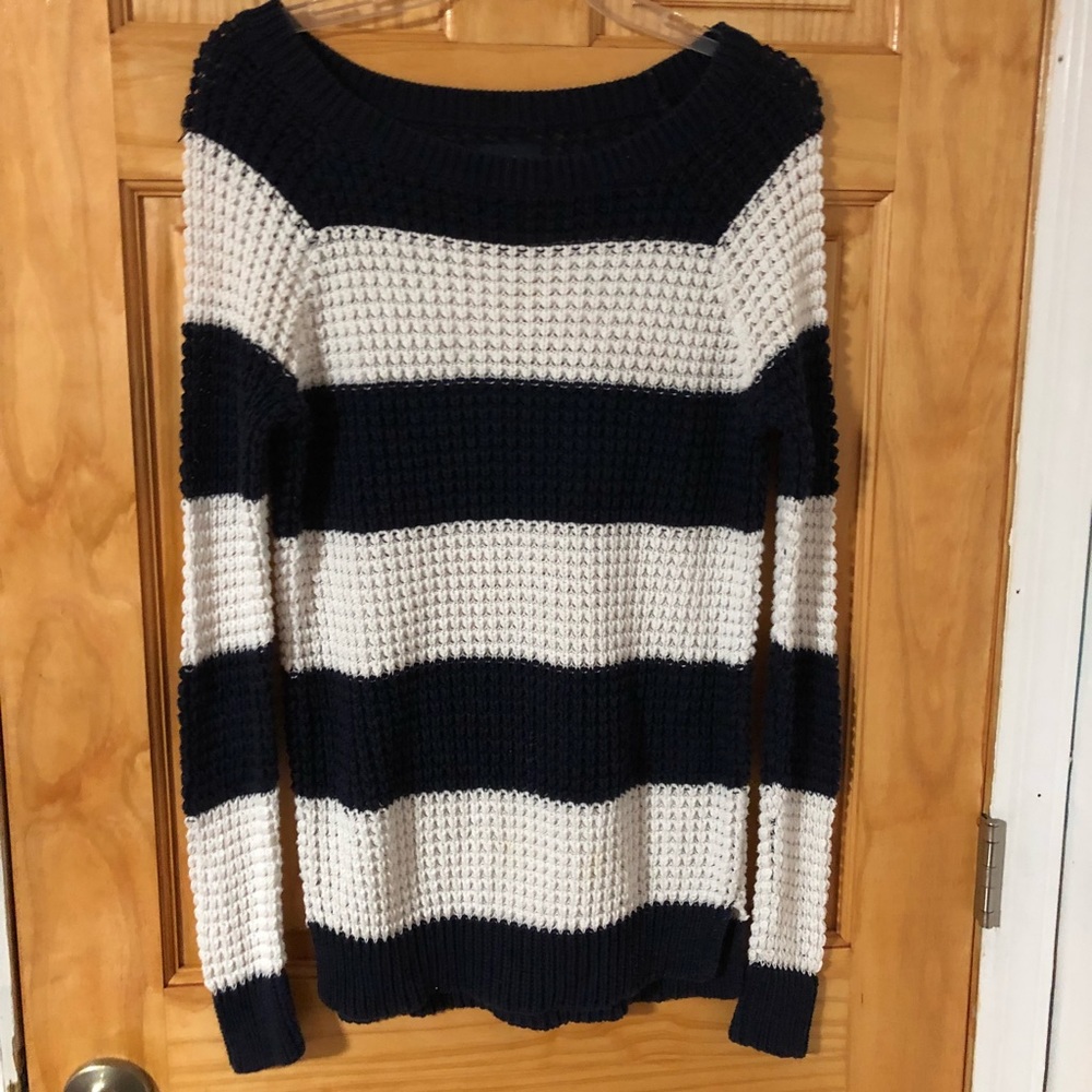 Navy and white striped sweater